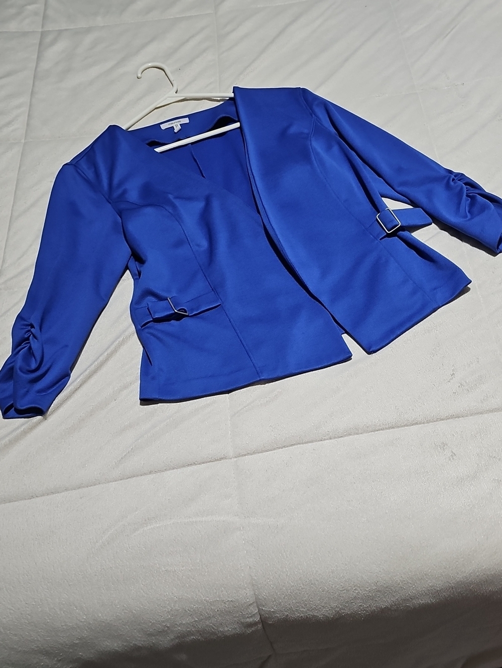 Maurices Women's Royal Blue Open Front Belted Look with Ruched Sleeves Blazer